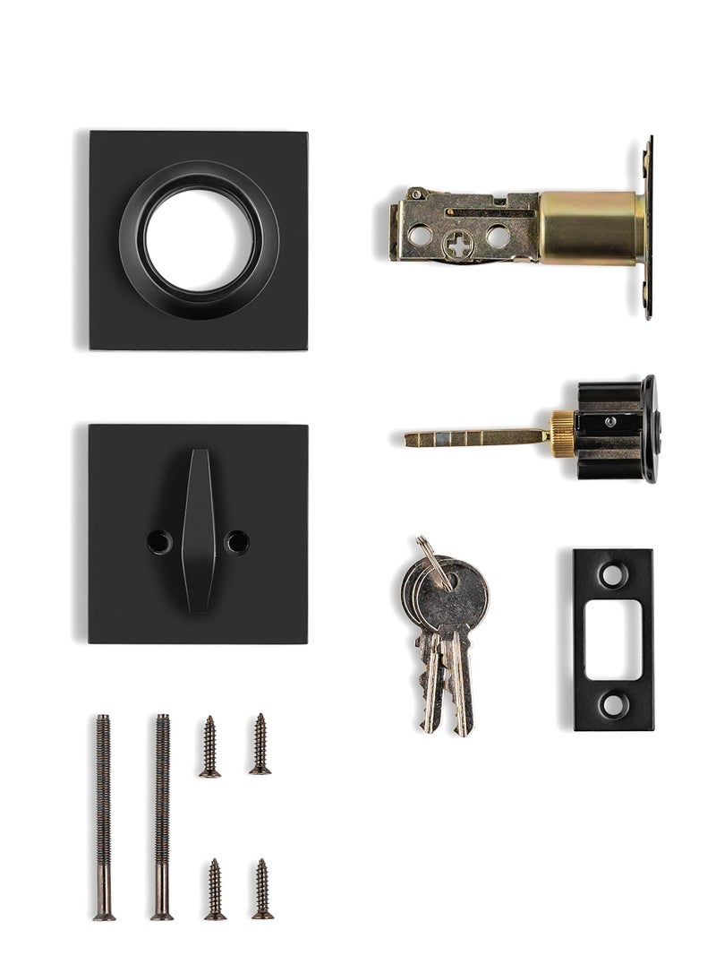 Berlin Modisch Single Cylinder Deadbolt Lock Slim Square for Front Door Modern Contemporary High Security Heavy Duty â€“ Iron Black Finish - Image 5